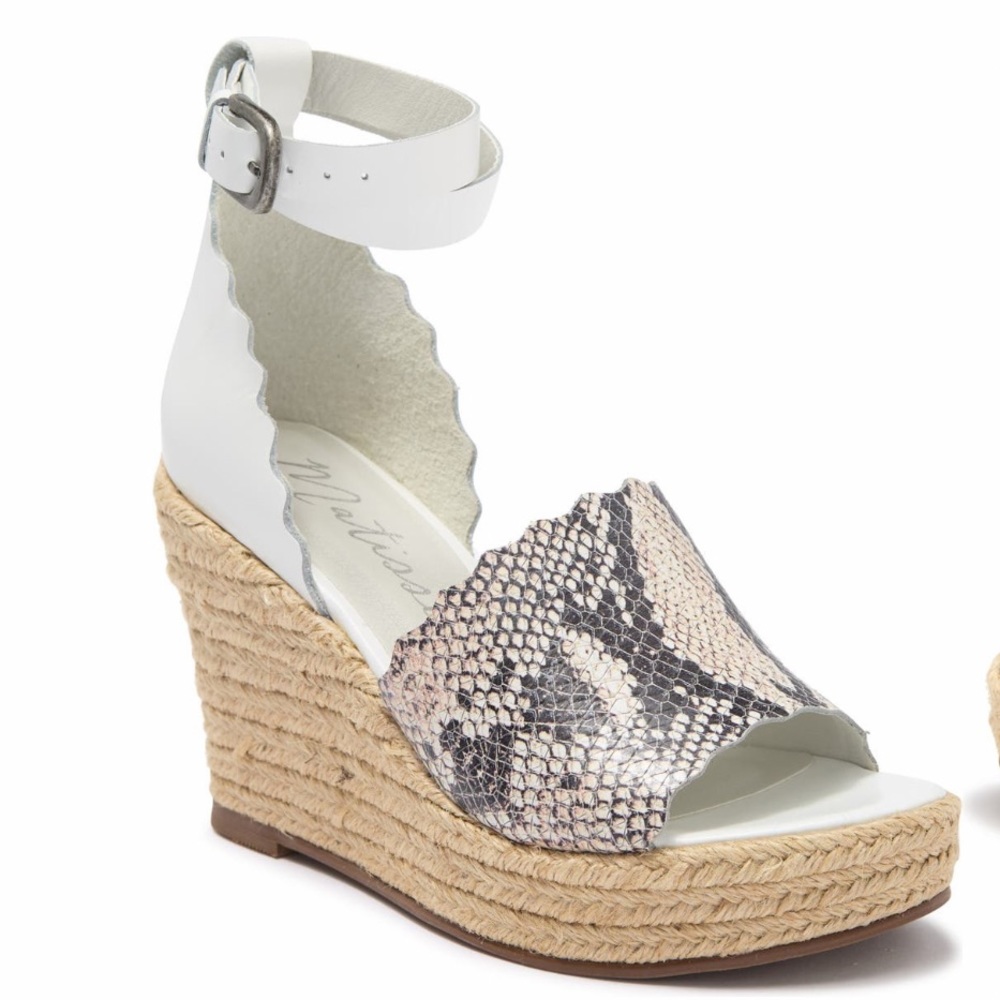 NIB Matisse Genuine Leather Ankle Strap Espadrille Sandals Snake Print White 10